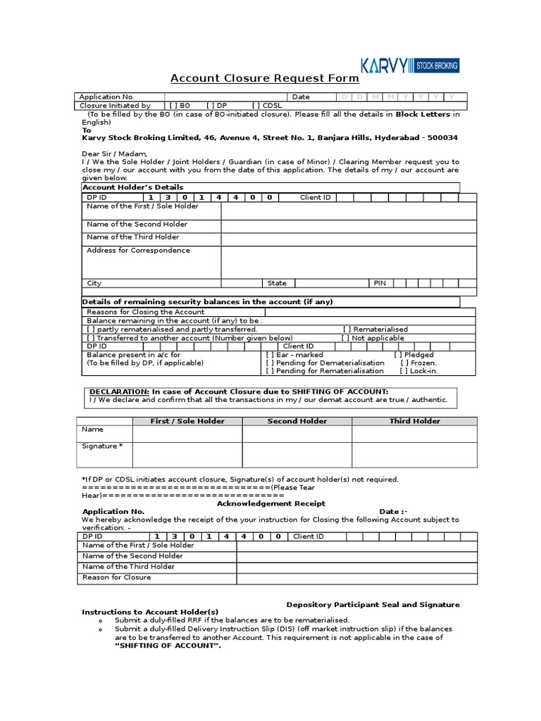 Account Closure Request Form Template | PDF | Finance & Money Management