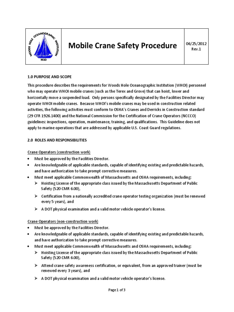 Mobile Crane Safety Procedures at WHOI | PDF | Technology & Engineering