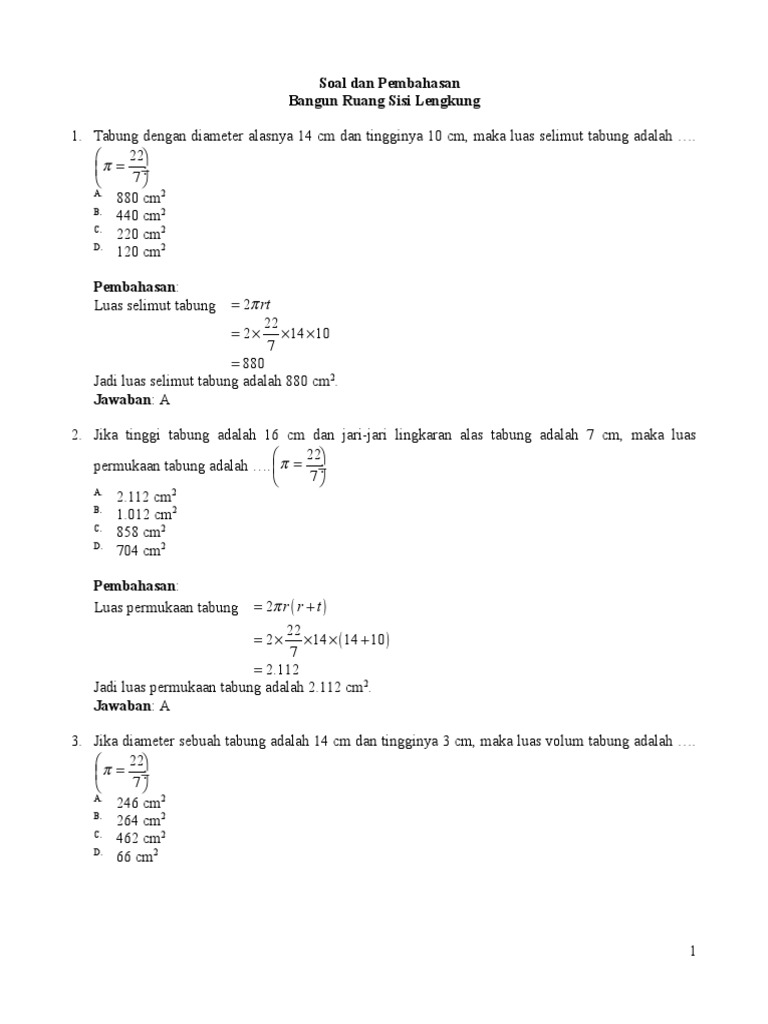 Soal Dan Pembahasan Bangun Ruang Sisi Lengkung Kelas Ix Smp