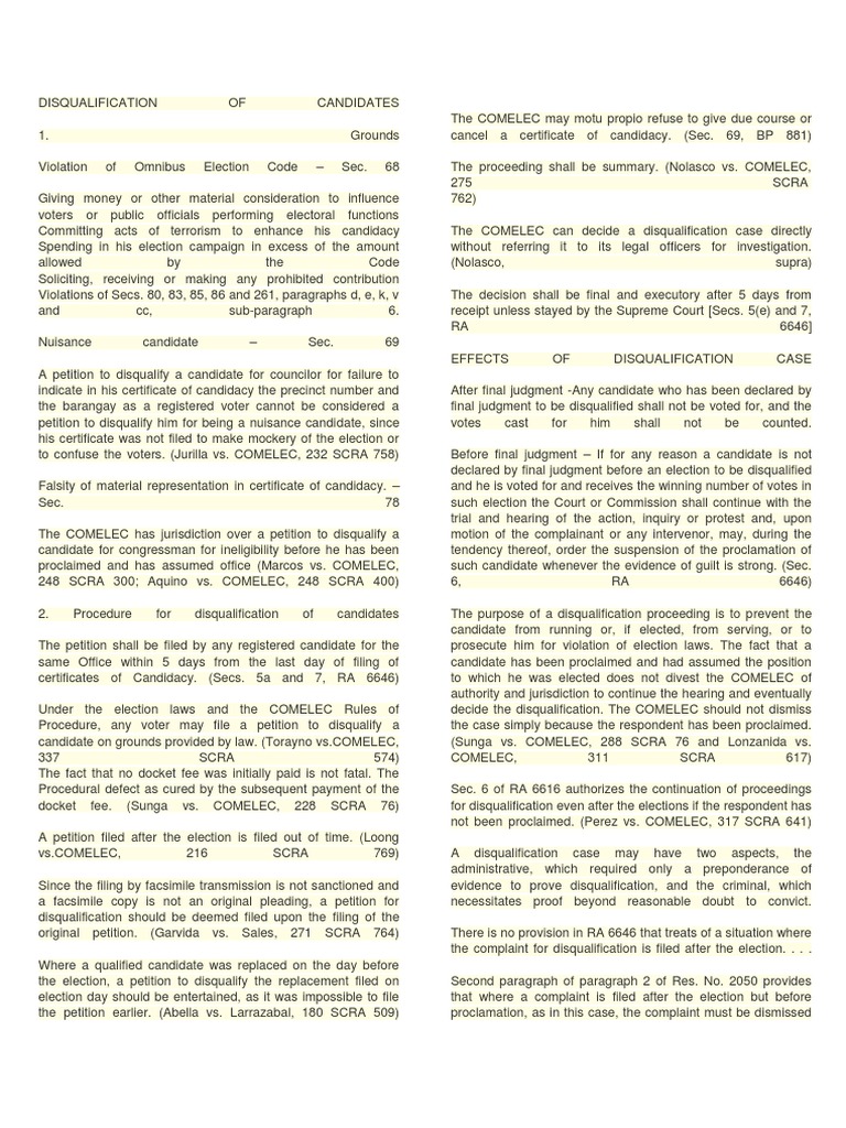 Grounds for Candidate Disqualification | PDF | Complaint | Commission ...