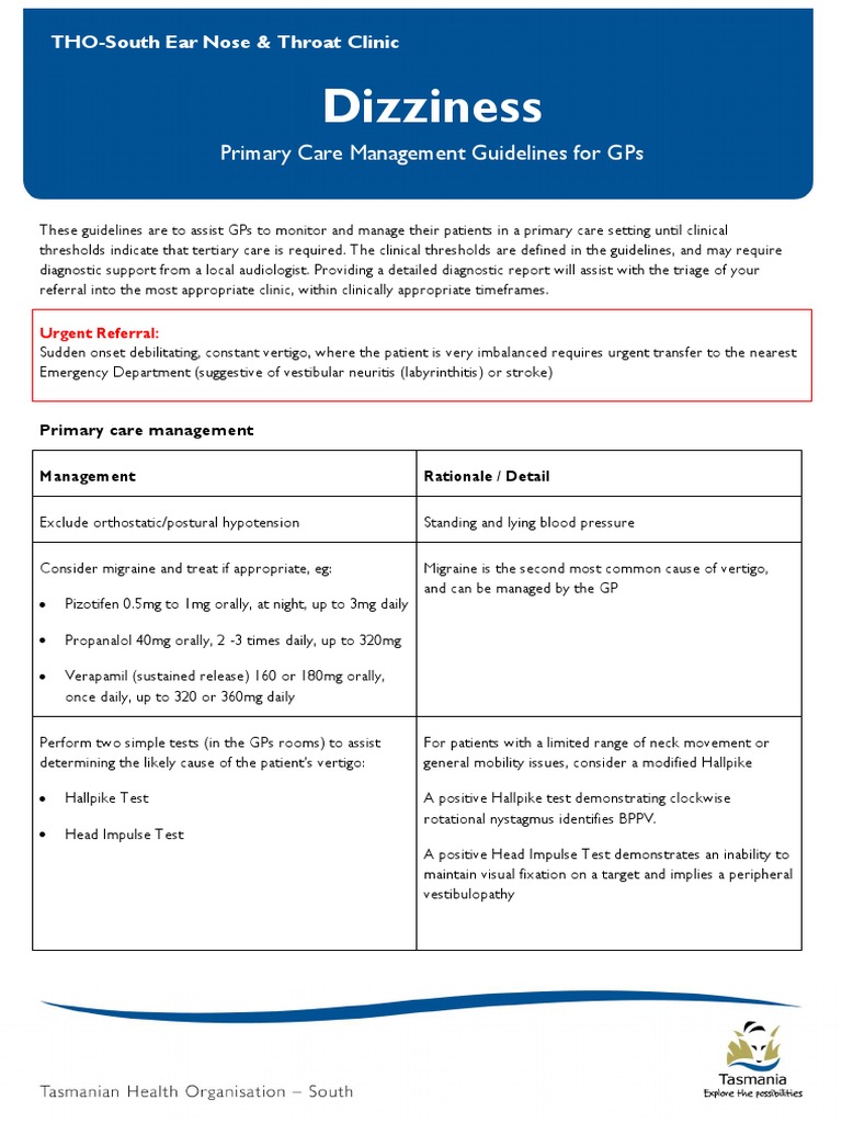 Primary Care Management Guidelines For GPs Dizziness | PDF | Vertigo ...