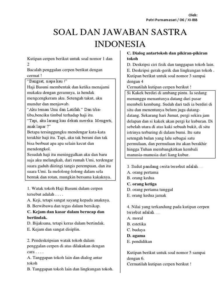 Contoh Soal Dan Jawaban Sastra Indonesia Kelas Xi