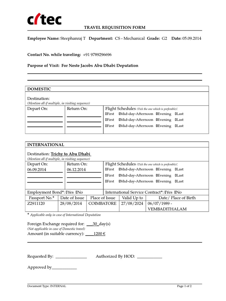 2 Travel Requisition Form - Abudhabi | PDF