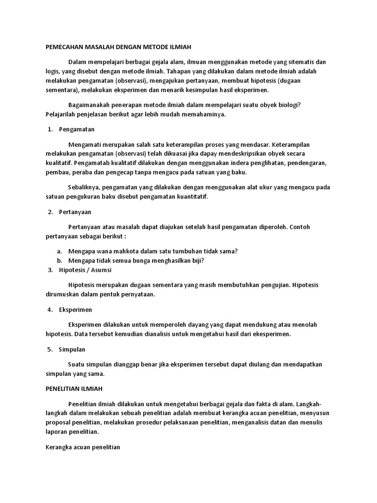 Pemecahan Masalah Dengan Metode Ilmiah