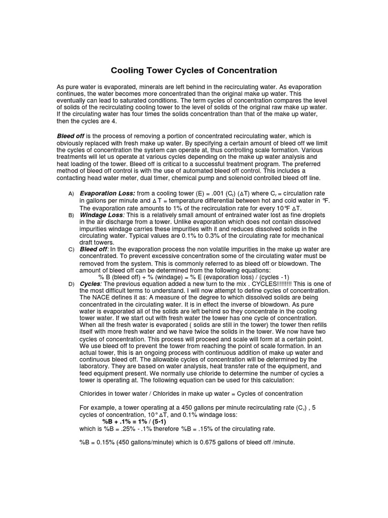 Cooling Tower Cycles of Concentration Water Physical Sciences