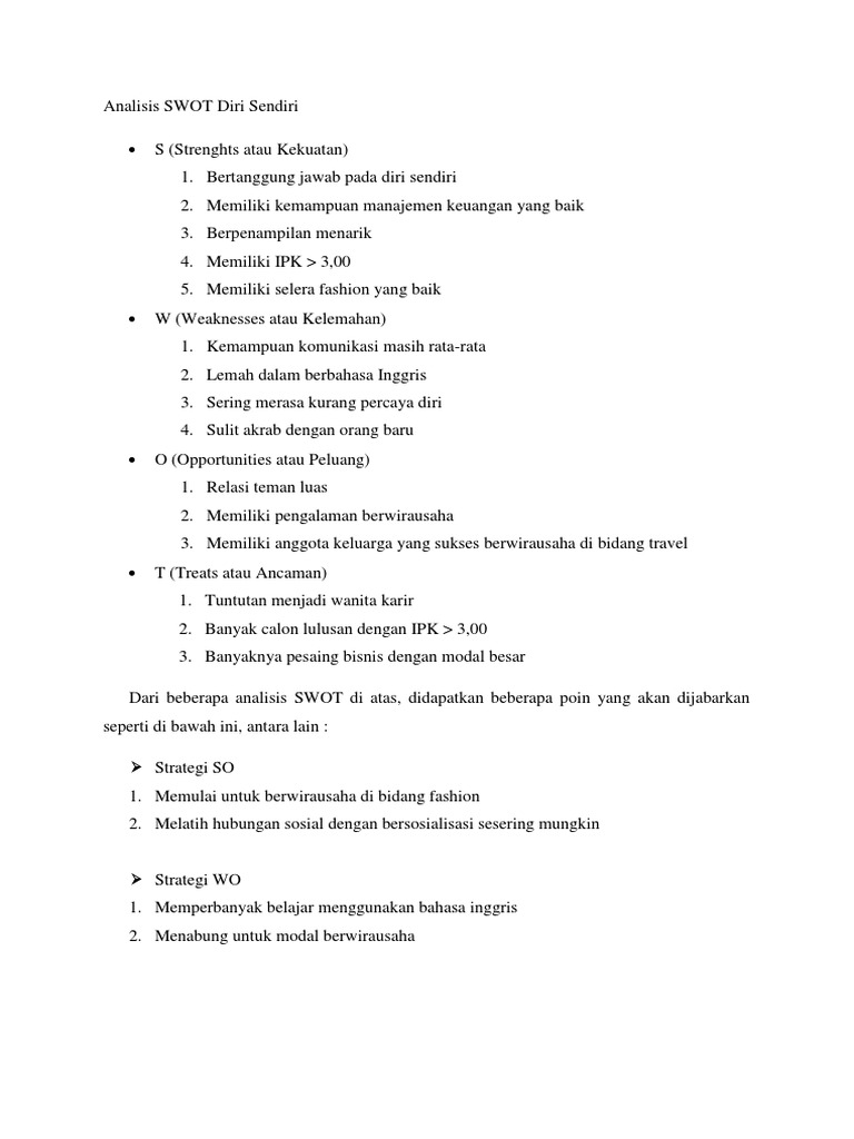 Analisis Swot Diri Sendiri