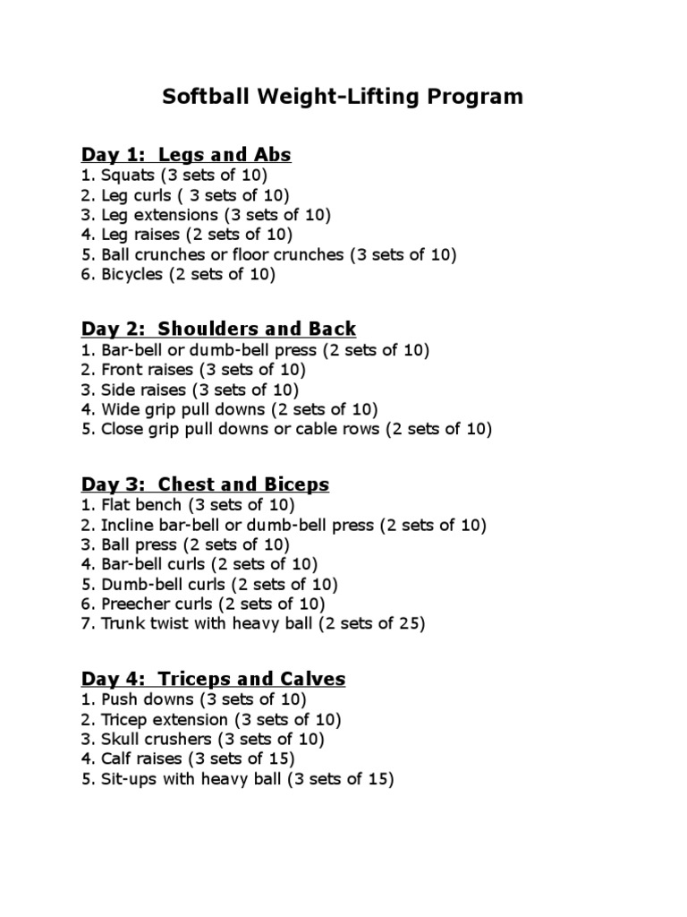 Softball Weight Training Program Pdf Free