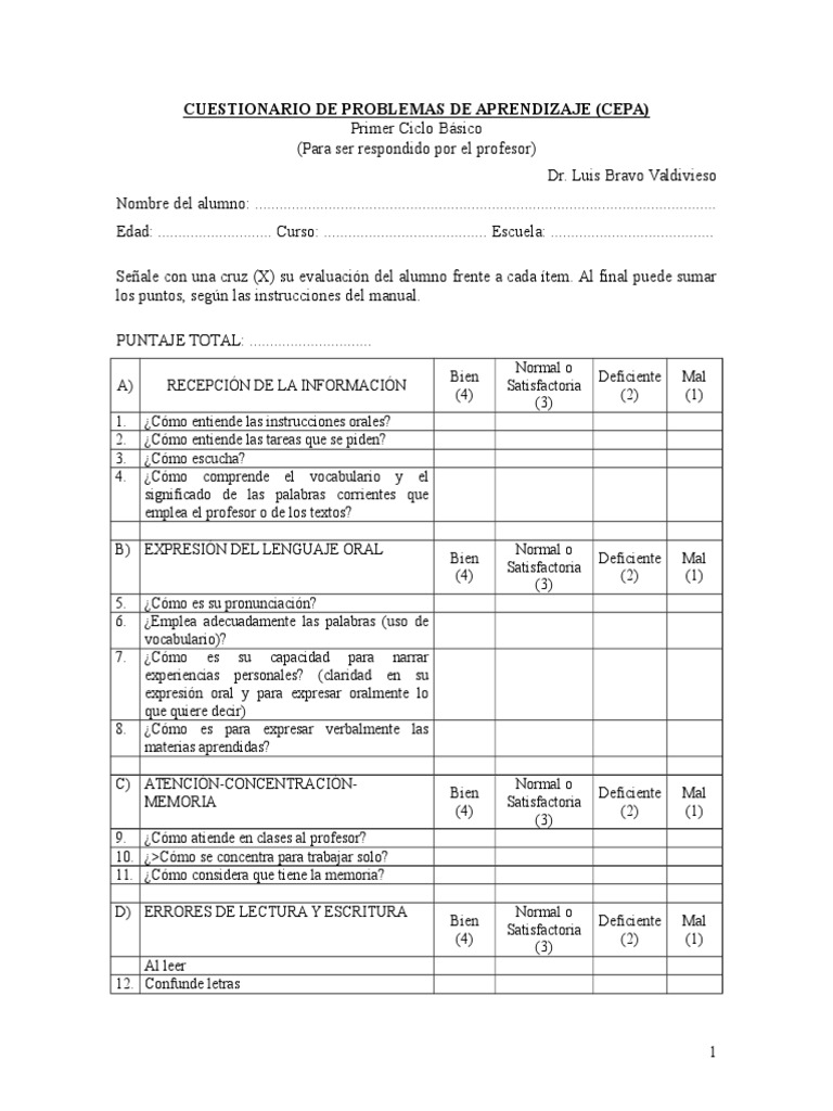 Test CEPA | PDF | Aprendizaje | Ciencia cognitiva