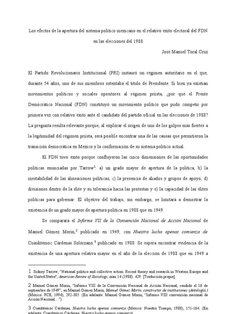 La Apertura Del Sistema Político Mexicano en El Relativo Éxito ...