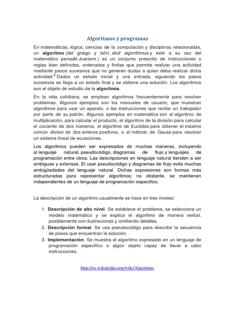 Algoritmos y Programas Informáticos | PDF | Algoritmos | Programa de ...