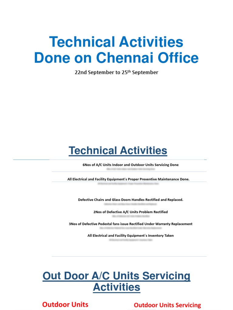Technical Activities Done On Chennai Office: 22nd September To 25 ...