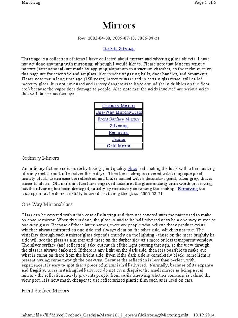 A Comprehensive Guide to Mirror Making Techniques including Ordinary