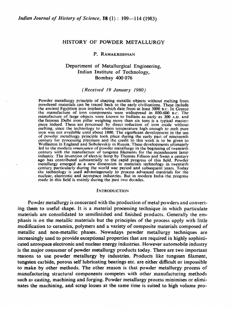 HISTORY of Powder Metallurgy | PDF