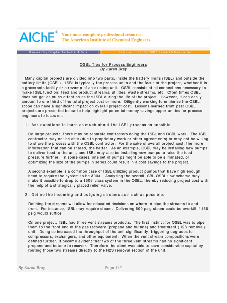 Complete Osbl Tips For Process Engineers Pdf Pump Pipe Fluid