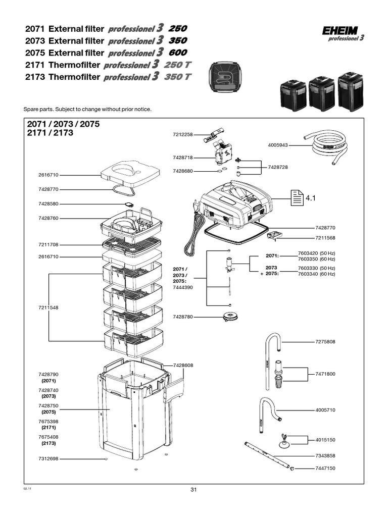 EHEIM Professionel3 250 250T 350 350T 600 Spare Parts GB