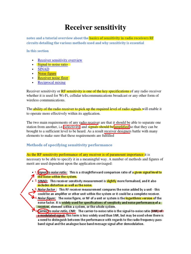 Receiver Sensitivity Signal To Noise Ratio Decibel