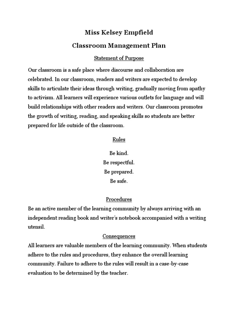 classroom management statement of purpose Classroom Management Classroom