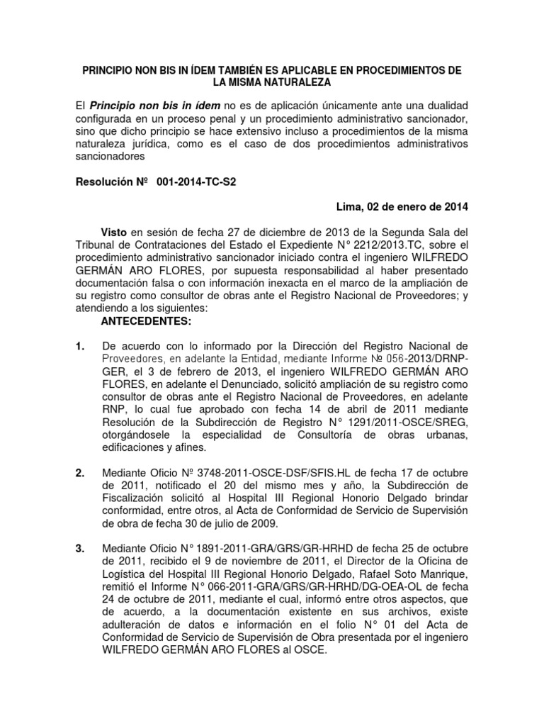 Principio Non Bis in Idem Derecho