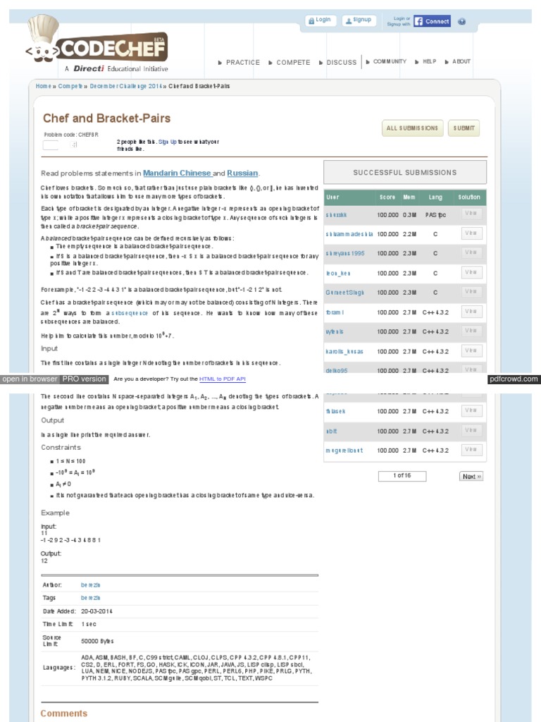 WWW Codechef Com DEC14 Problems CHEFBR | PDF | Association For ...