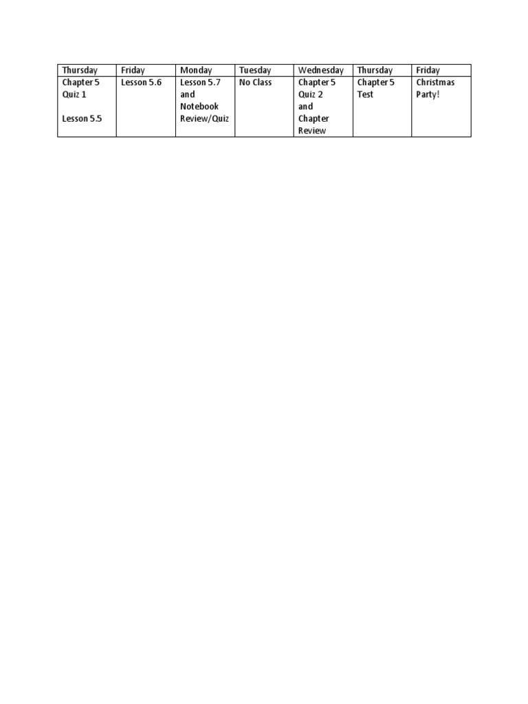 Chapter 5 Schedule and Quizzes | PDF