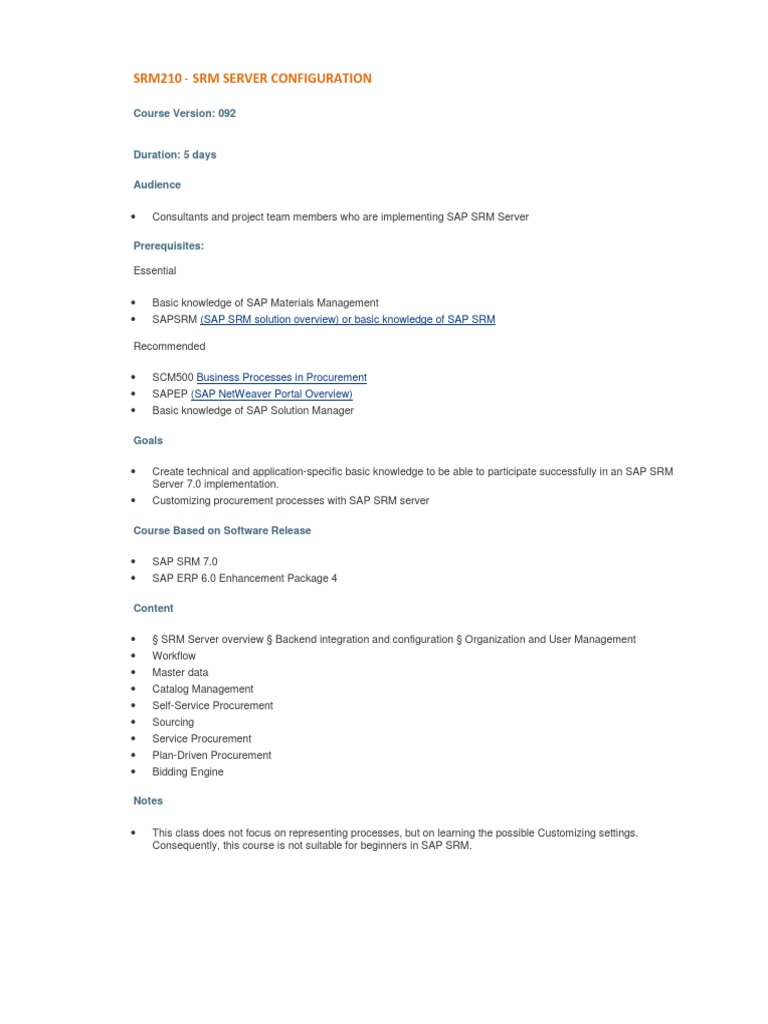 SAP SRM Server Configuration Training | PDF | Business Software ...