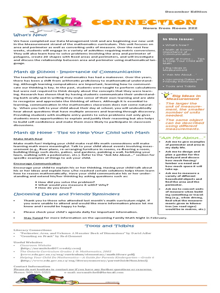 December Math Newsletter Measurement Unit | PDF | Teaching Mathematics ...