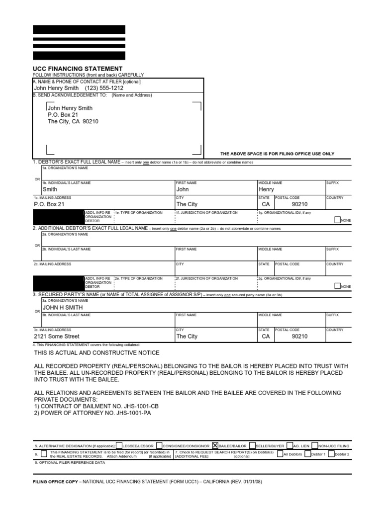 UCC 1 Bailor Bailee Sample | PDF | Address (Geography) | Uniform ...