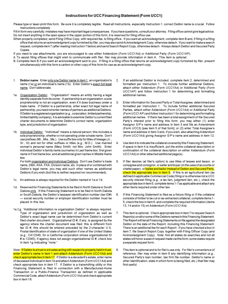 UCC-1 Financing Statement Guide | PDF | Business | Finance & Money ...
