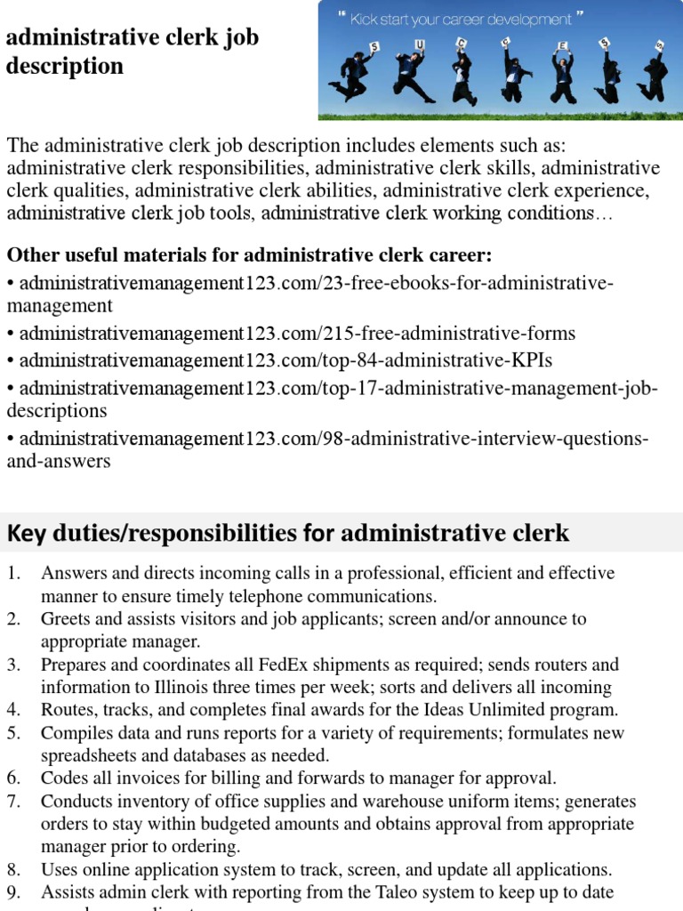 Administrative Clerk Job Description Pdf Employment Recruitment