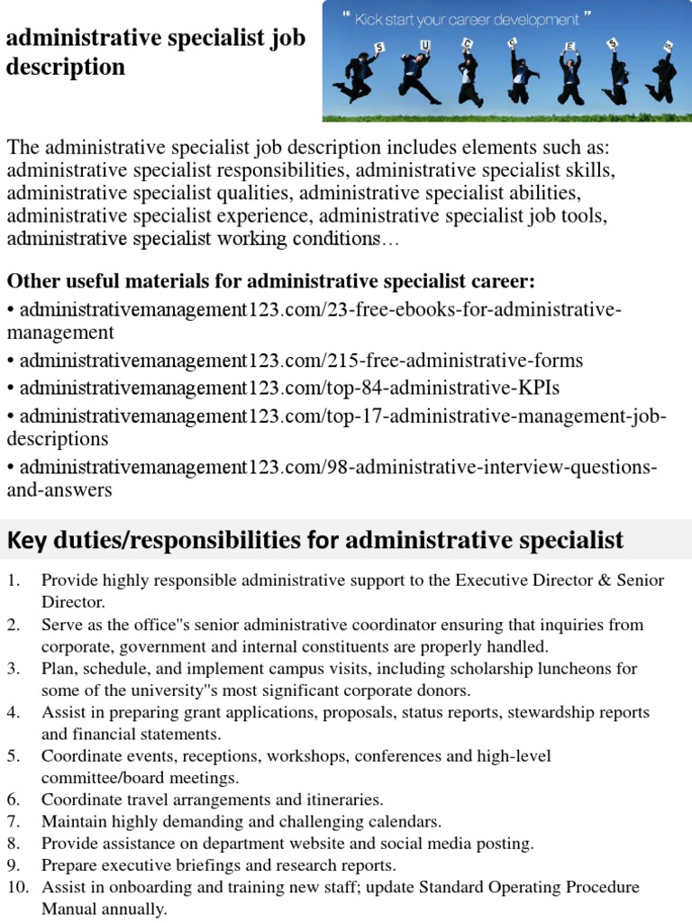 Administrative Specialist Job Description Recruitment Business
