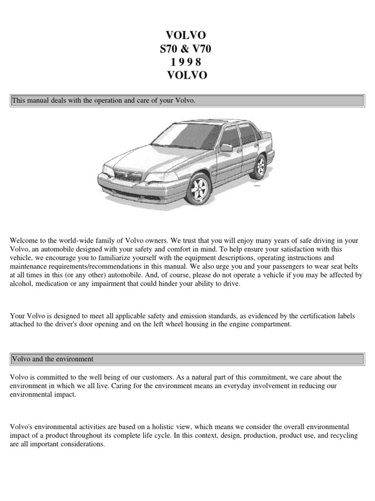 1998 Volvo S70-V70 | PDF | Tire | Seat Belt