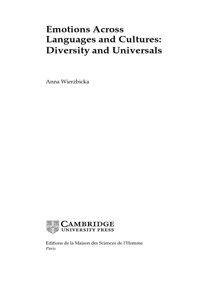 Emotions Across Languages and Cultures Diversity and Universals PDF