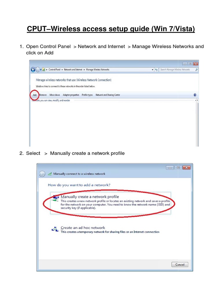 Wi-Fi Setup Guide for Windows 7/Vista | PDF