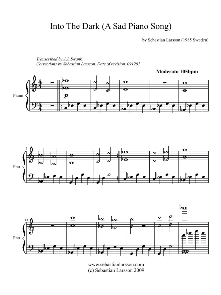 Sebastian Larsson - Into The Dark (A Sad Piano Song) | PDF