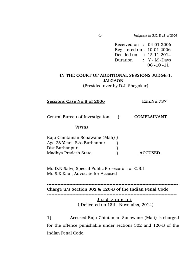 Vishram Patil Murder Case Jalgaon Court Judgement PDF Autopsy Witness