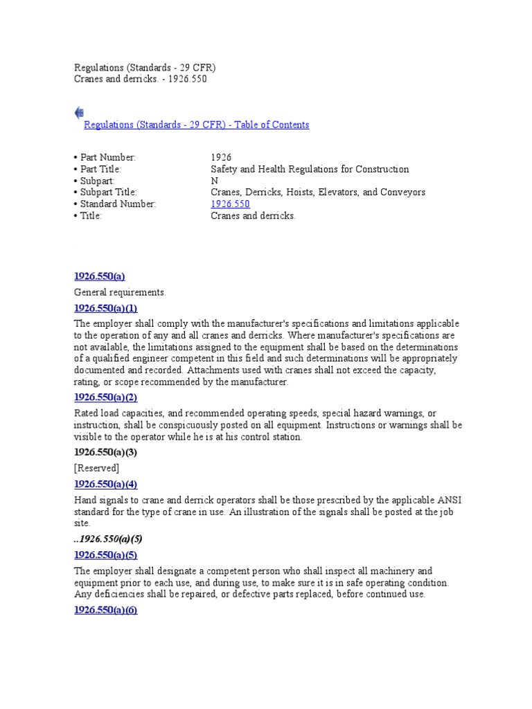 OSHA 1926.550 Cranes and Derricks | PDF | Crane (Machine) | Elevator