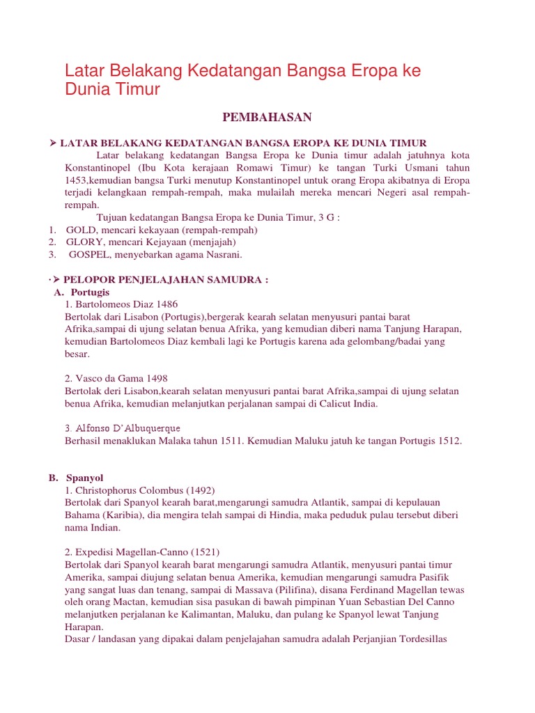 Latar Belakang Kedatangan Bangsa Eropa Ke Dunia Timur Pdf