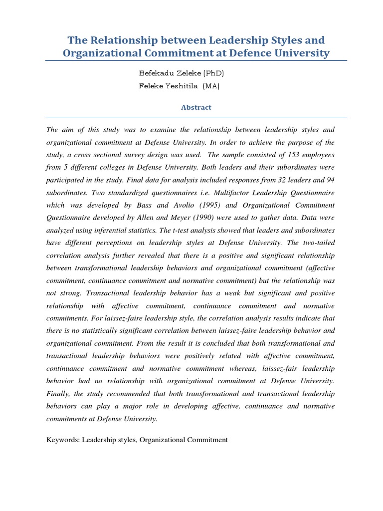The Relationship Between Leadership Style and Organizational Commitment ...