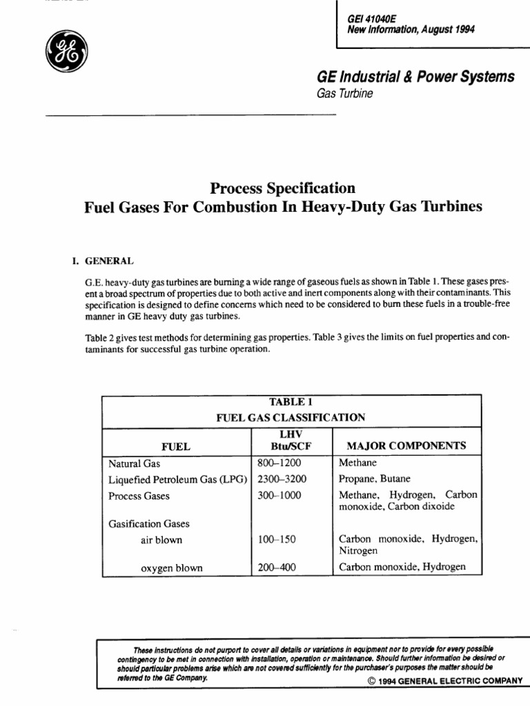 GE Turbine Gas Spec | PDF | Propulsion | Gases