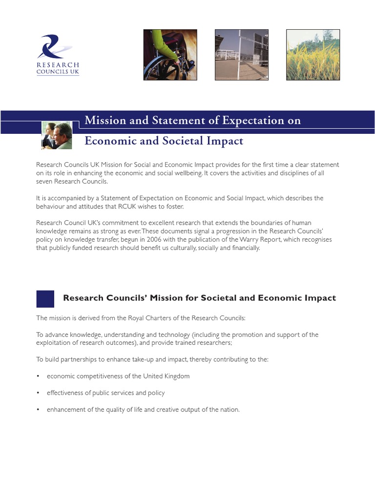 Mission and Statement of Expectation On: Economic and Societal Impact ...