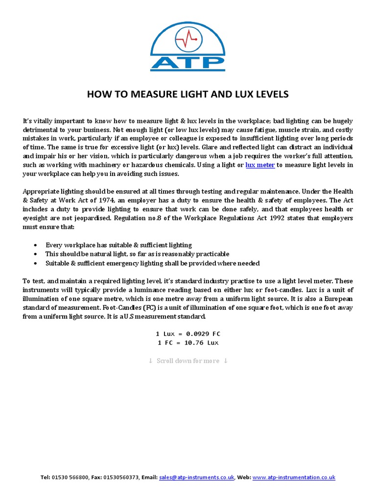 How To Measure Light and Lux Levels | PDF