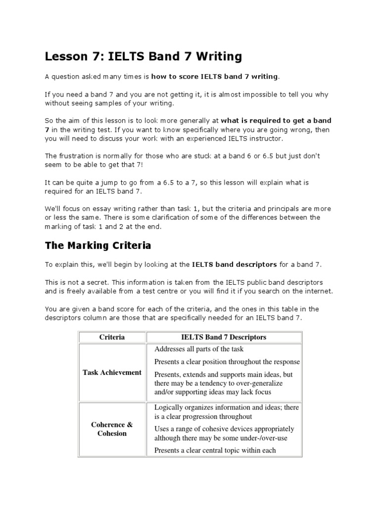 Achieving IELTS Band 7 in Writing | PDF | International English ...