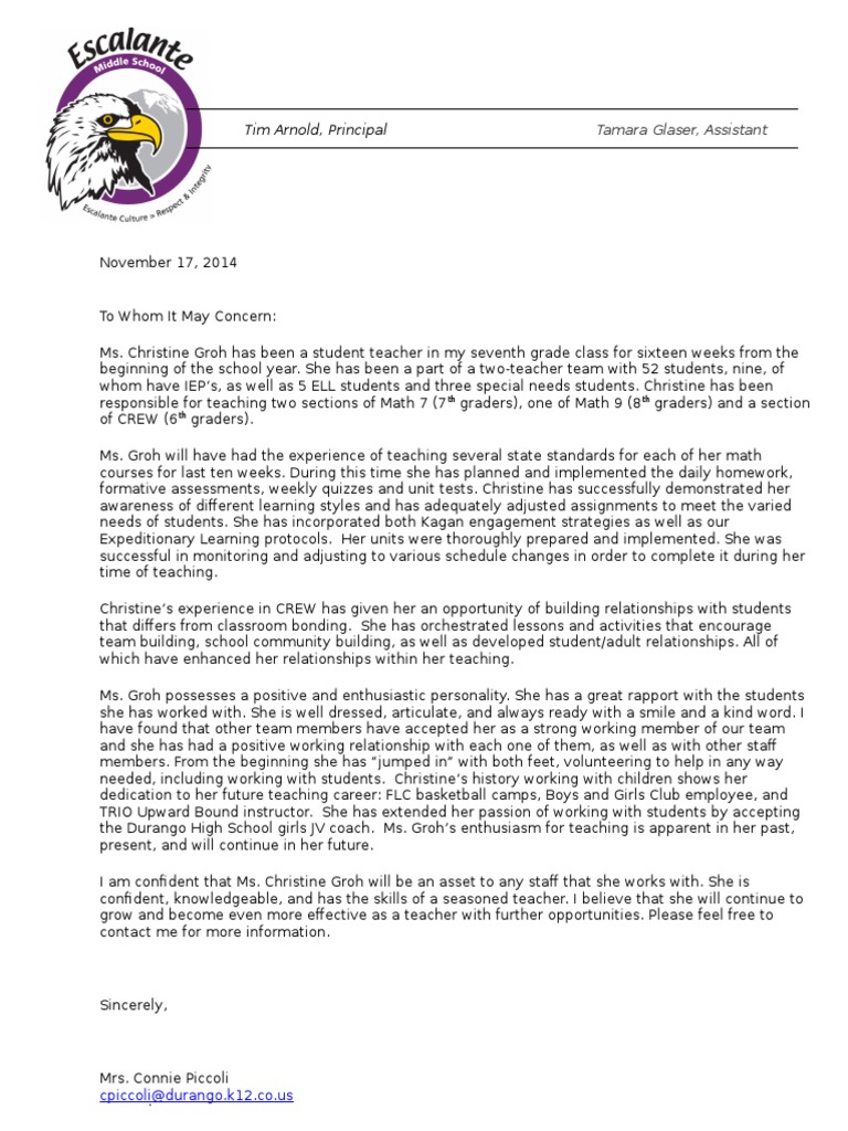 Short recommendation letter for student picture