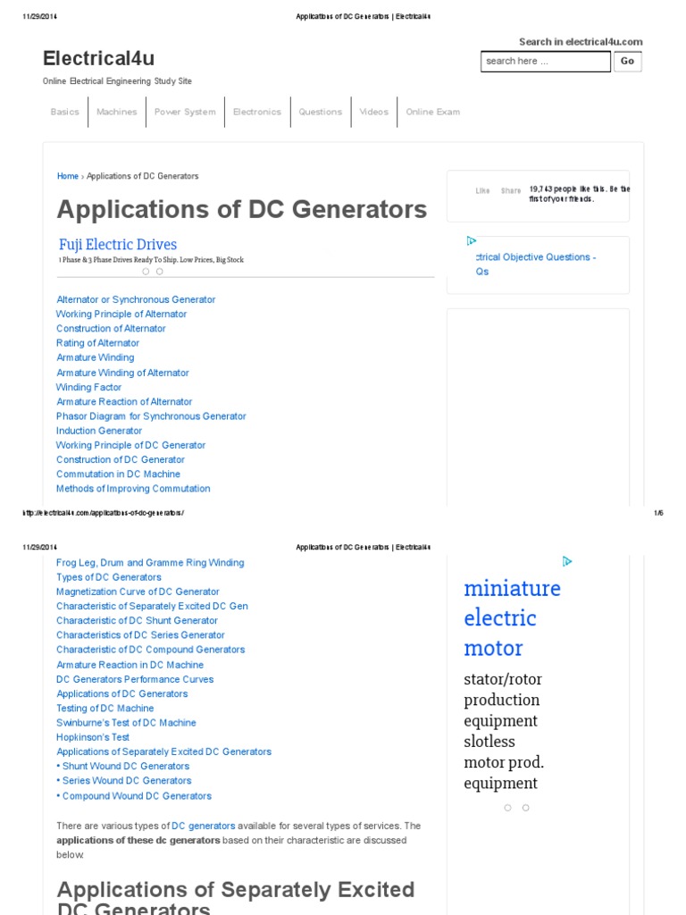 Applications of DC Generators - Electrical4u | PDF | Electric Generator ...
