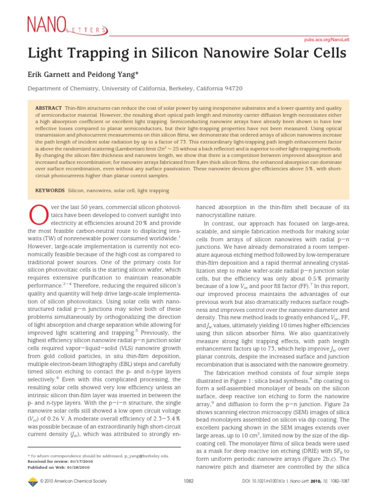 Light Trapping in Silicon Nanowire Solar Cells: Erik Garnett and ...