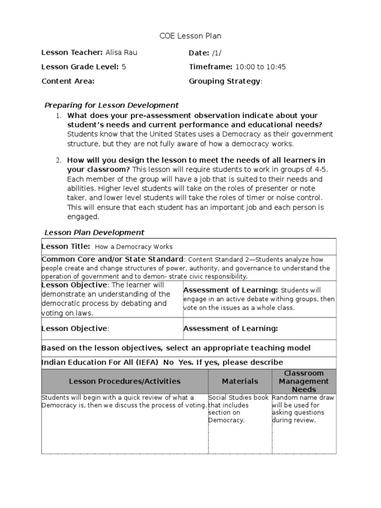 Social Studies Lesson Plan Lesson Plan Educational Assessment