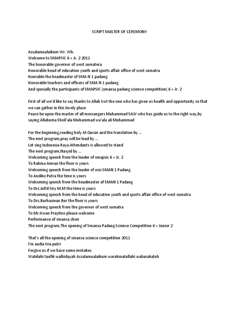 Script Master Of Ceremony