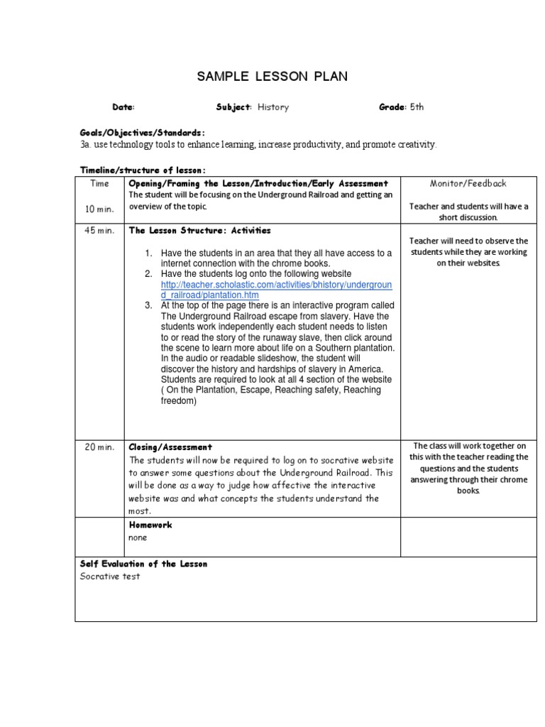 5th Grade History Lesson Plan: Underground Railroad | PDF