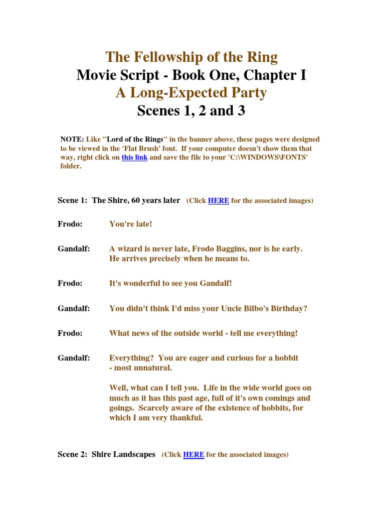 Fellowship of the Ring Chapter 1 Script PDF Bilbo Baggins